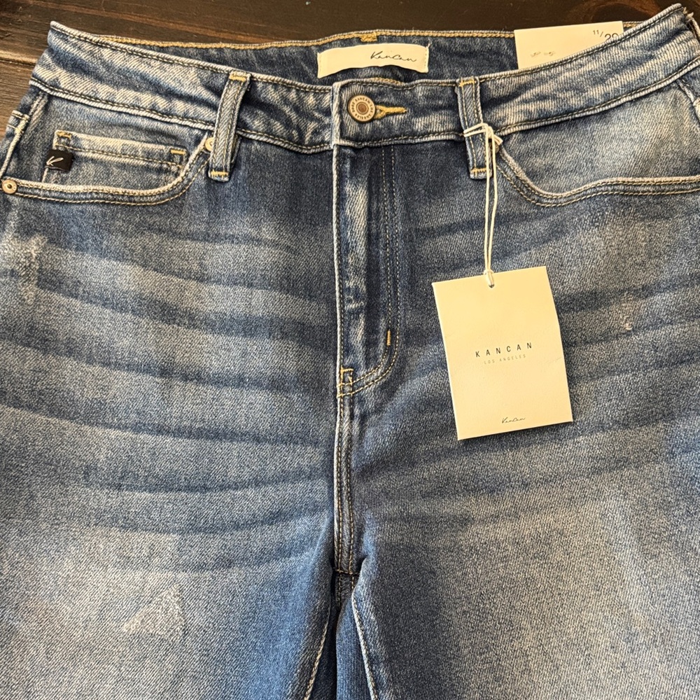 KanCan Women's Classic Blue Mom Jeans with distress NWT